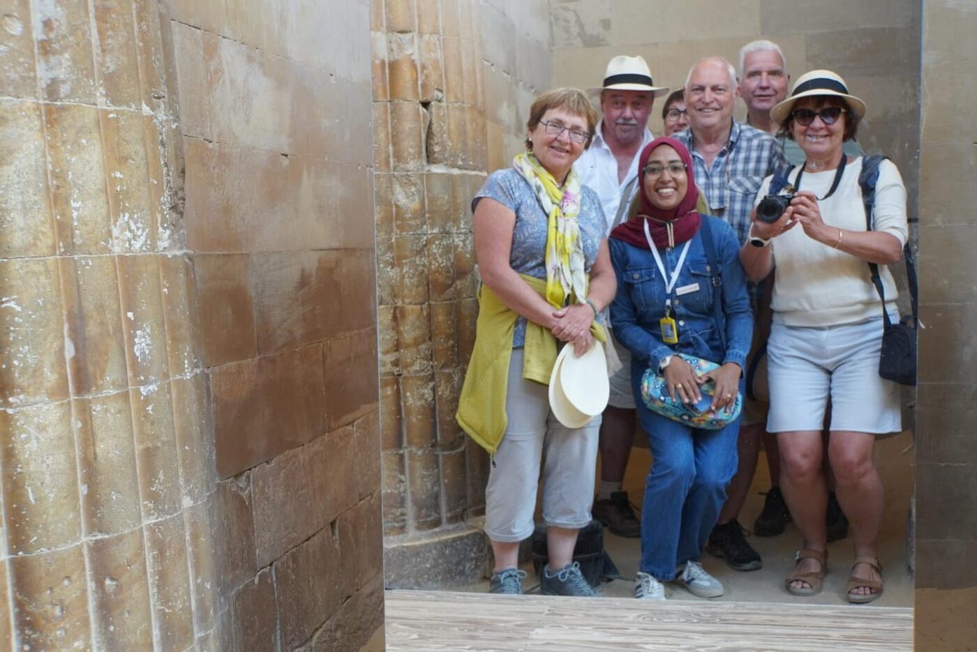 Group inside a temple doorway