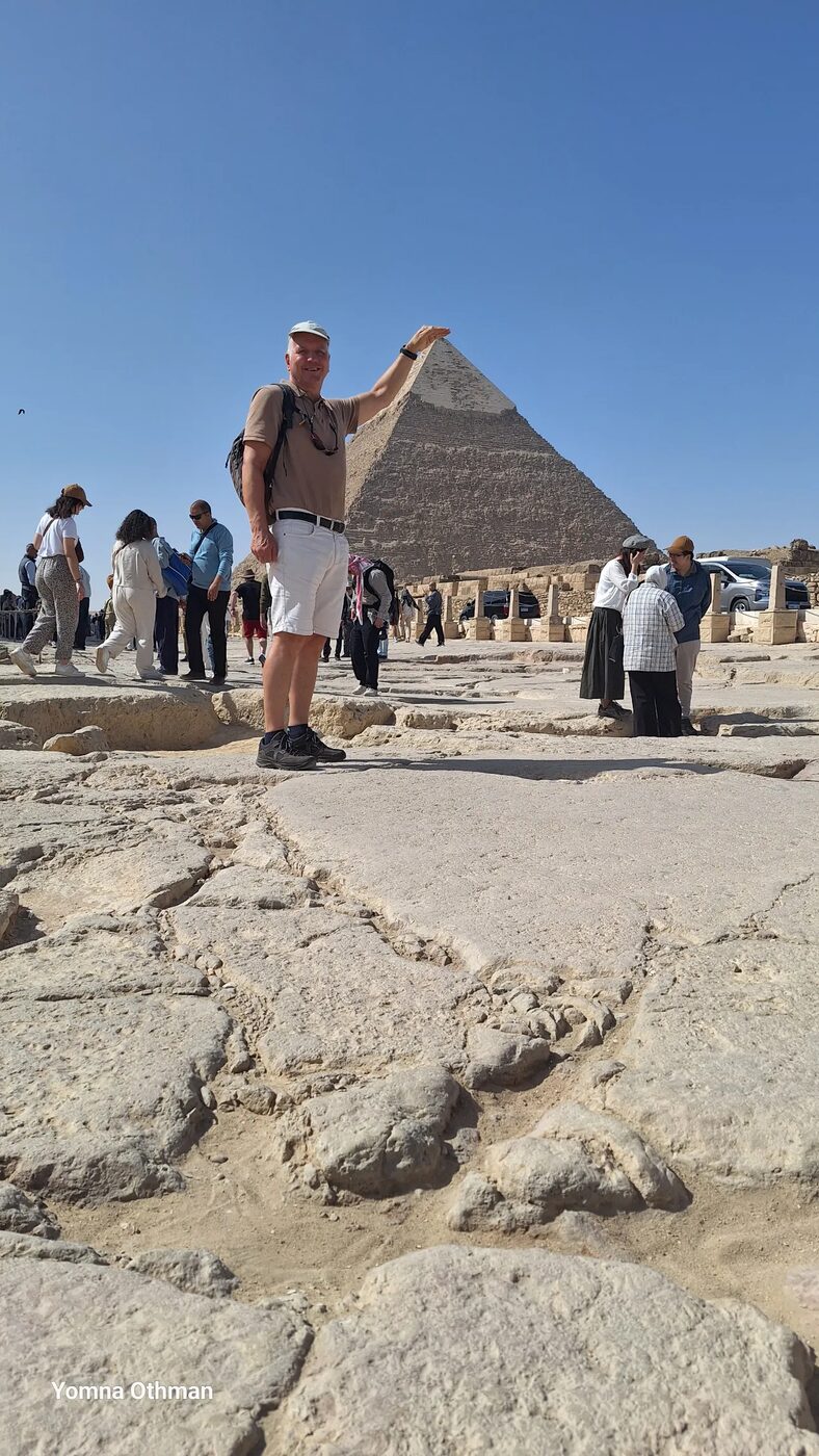 Selfie beside a pharaoh statue at GEM